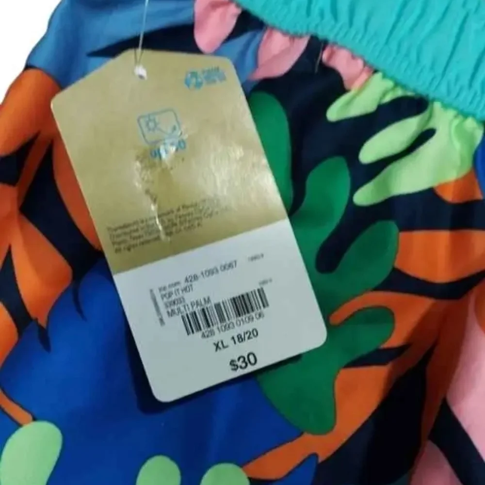 NWT Boys Turquoise Tropical Print Swim Trunks with BUILT IN BOXER ~XL 18/20